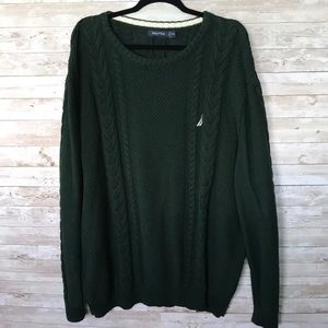 Nautica Green Crew Neck Cable Knit Sweater XXL